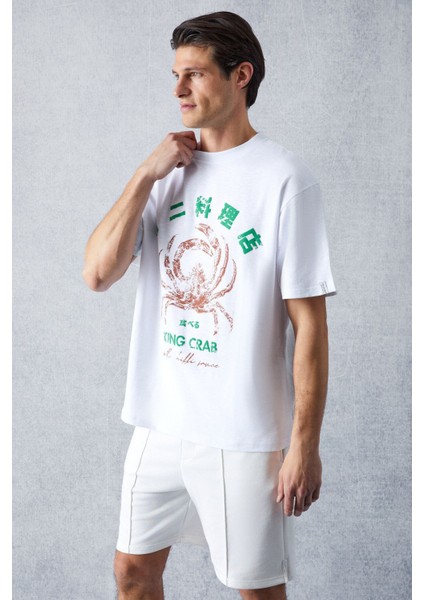 Crab Erkek Regular Fit Beyaz T-Shirt