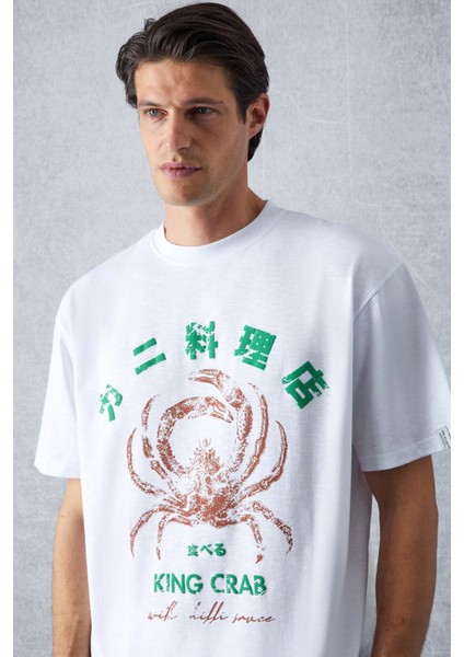 Crab Erkek Regular Fit Beyaz T-Shirt