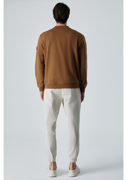 OLLIE Erkek Bisiklet Yaka Regular Uzun Kollu Nakış Detaylı Koyu Kahverengi Sweatshirt indirimleri