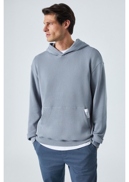 Sustaıny Erkek Oversize Kapüşonlu Uzun Kollu Gri Sweatshirt