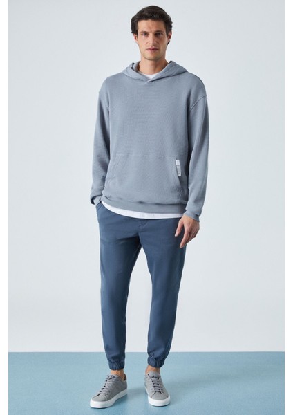Sustaıny Erkek Oversize Kapüşonlu Uzun Kollu Gri Sweatshirt