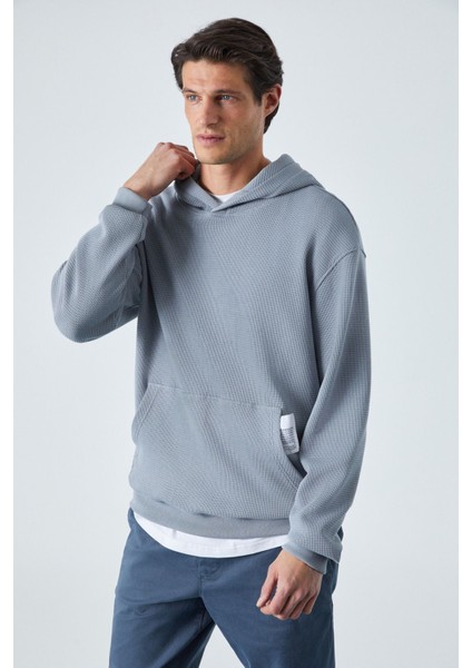 Sustaıny Erkek Oversize Kapüşonlu Uzun Kollu Gri Sweatshirt