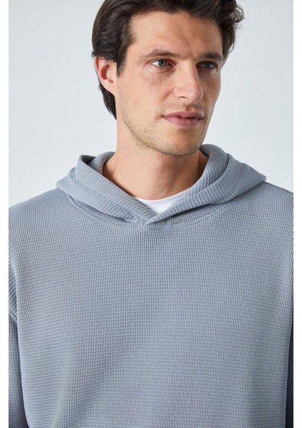 Sustaıny Erkek Oversize Kapüşonlu Uzun Kollu Gri Sweatshirt