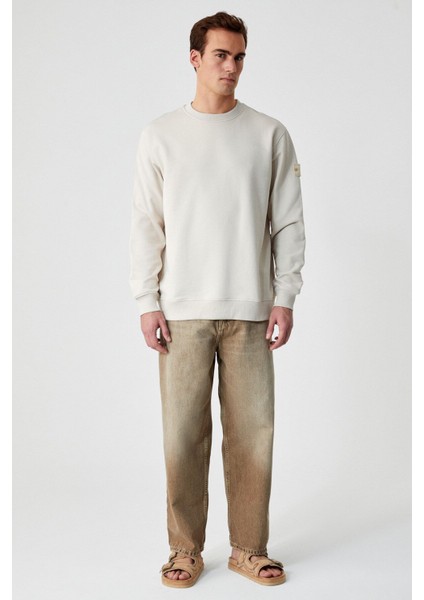 OLLIE Erkek Bisiklet Yaka Regular Uzun Kollu Nakış Detaylı Bej Sweatshirt fiyatları