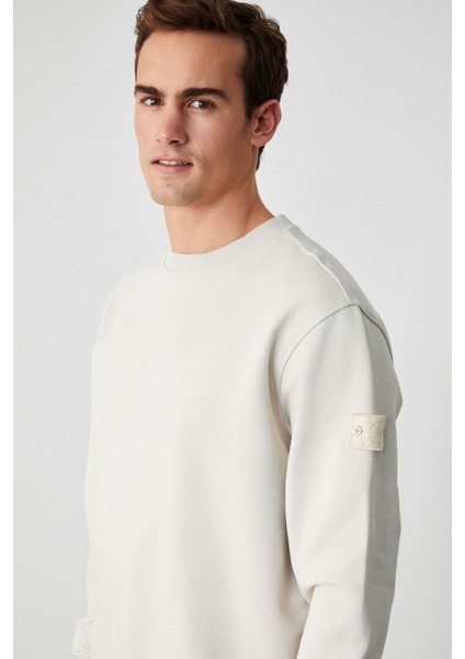 OLLIE Erkek Bisiklet Yaka Regular Uzun Kollu Nakış Detaylı Bej Sweatshirt modelleri