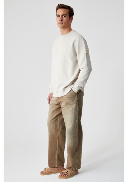 OLLIE Erkek Bisiklet Yaka Regular Uzun Kollu Nakış Detaylı Bej Sweatshirt fırsatları