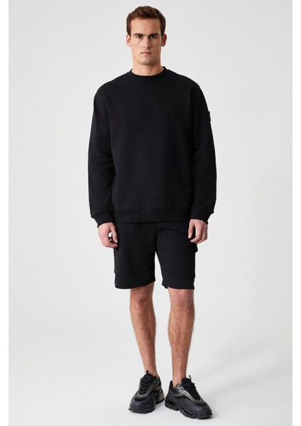 OLLIE Erkek Bisiklet Yaka Regular Uzun Kollu Nakış Detaylı Siyah Sweatshirt fiyatları