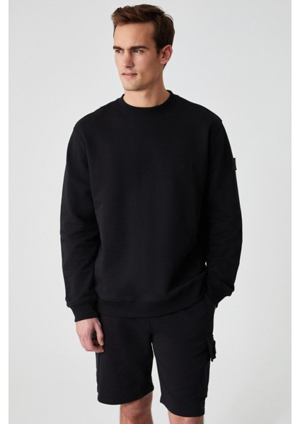 OLLIE Erkek Bisiklet Yaka Regular Uzun Kollu Nakış Detaylı Siyah Sweatshirt modelleri