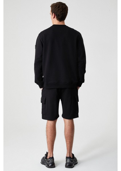 OLLIE Erkek Bisiklet Yaka Regular Uzun Kollu Nakış Detaylı Siyah Sweatshirt indirimleri