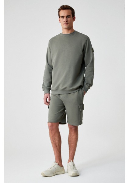 OLLIE Erkek Bisiklet Yaka Regular Uzun Kollu Nakış Detaylı Haki Sweatshirt fiyatları