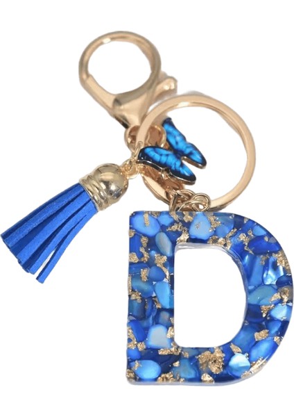 Moda Mavi Sırlı Taş A'dan Z'ye Harf Anahtarlık 26 Baş Harf Alfabe Kelebek Püskül Kolye Araba Anahtarlık Kadın Takı Gıfts Renk: D / Boyut: 55MM (Yurt Dışından)