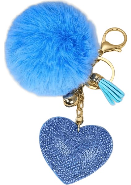 Moda Kaık Peluş Top Anahtarlık Sahte Kürk Ponpon Rhinestone Kalp Çanta Kolye Düz Renk Anahtarlık Alaşım Furball Anahtarlık (Yurt Dışından)