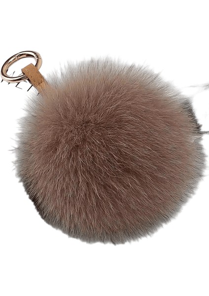 2024 Lüks 13CM Kaık Gerçek Tilki Kürk Top Pom Poms Kürk Ponpon Yüksek Kaliteli Anahtarlık Araba Anahtarlık Metal Halka Kolye Kadınlar Için Renk: Haki / Boyut: 13 cm (Yurt Dışından)