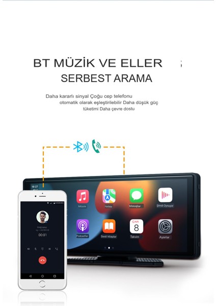 Carplay Ios Android Uyumlu 10.2 Inç Büyük Ekran Araç Ekranı 4K Ön/arka Çift Kameralı