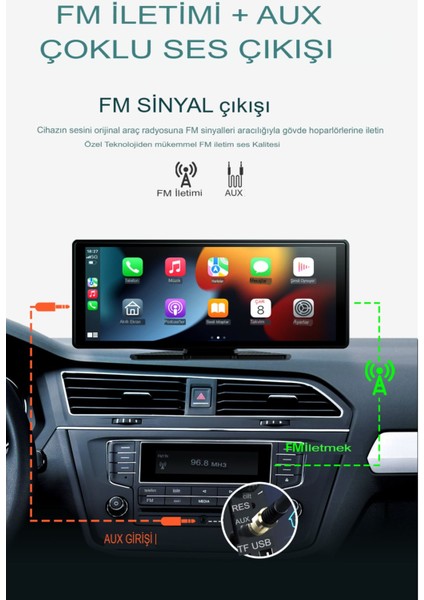 Carplay Ios Android Uyumlu 10.2 Inç Büyük Ekran Araç Ekranı 4K Ön/arka Çift Kameralı fiyatları