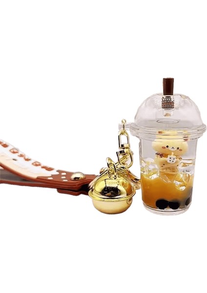 Potdemiel Simülasyon Yağı Yüzen Sıvı Quicksand Şişe Kacık Çay Ayı Anahtarlık Sevimli Trendy Kolye Rengi: Süt Ayı-Yuvarlak Koy (Yurt Dışından)