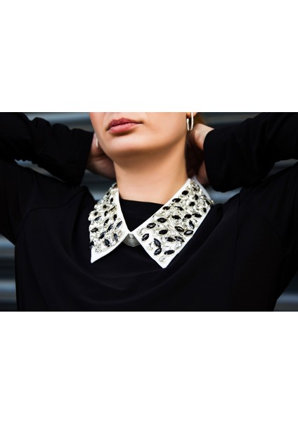 Özel Tasarım Takılabilir Kadın/erkek Taş Işlemeli Kumaş Yaka - Her Tarza Uyumlu Şık Detay