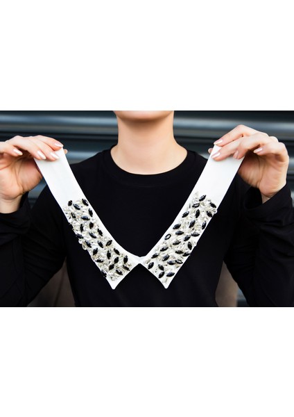 Özel Tasarım Takılabilir Kadın/erkek Taş Işlemeli Kumaş Yaka - Her Tarza Uyumlu Şık Detay indirimleri