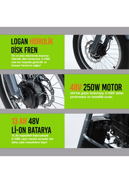 Strada Cycles E-Vibe Hidrolik Disk 20 Jant Üç Tekerlekli Elektrikli Bisiklet