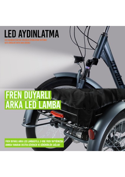 Strada Cycles E-Vibe Hidrolik Disk 20 Jant Üç Tekerlekli Elektrikli Bisiklet