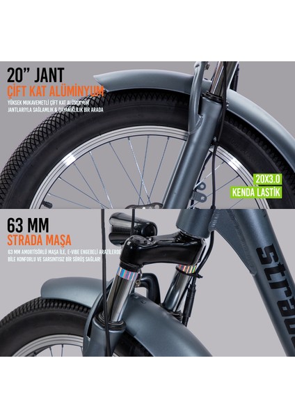 Strada Cycles E-Vibe Hidrolik Disk 20 Jant Üç Tekerlekli Elektrikli Bisiklet