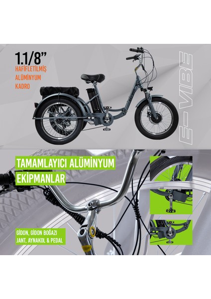Strada Cycles E-Vibe Hidrolik Disk 20 Jant Üç Tekerlekli Elektrikli Bisiklet