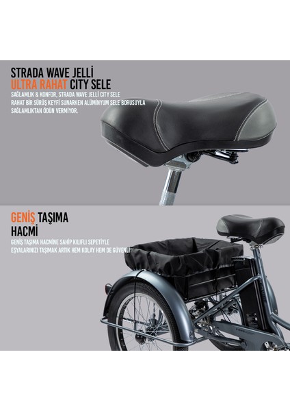 Strada Cycles E-Vibe Hidrolik Disk 20 Jant Üç Tekerlekli Elektrikli Bisiklet