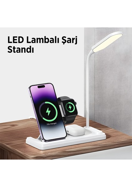Bxmw8 3’ü 1 Arada Akıllı Telefon, Akıllı Saat ve Tws Kulaklıklar Için Manyetik 15W Kablosuz LED Lambalı Şarj Standı iPhone Airpods ve Apple Watch Uyumlu