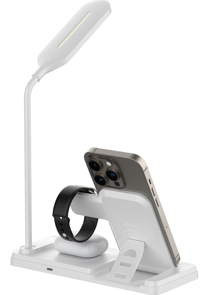 Bxmw8 3’ü 1 Arada Akıllı Telefon, Akıllı Saat ve Tws Kulaklıklar Için Manyetik 15W Kablosuz LED Lambalı Şarj Standı iPhone Airpods ve Apple Watch Uyumlu