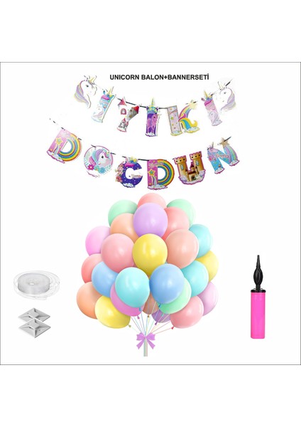 Unicorn Balon+Banner Seti