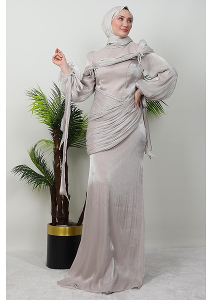 Örgü Detay Abiye Bej modelleri