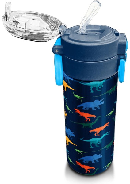 Kids Lacivert Mavi Dinozor Desenli Pipetli ve Direkt Içim Çelik Termos 500 ml 31907 indirimleri