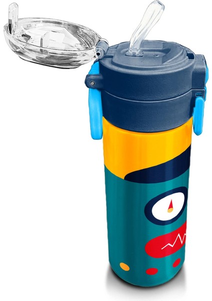 Kids Lacivert Çivit Robot Desenli Pipetli ve Direkt Içim Çelik Termos 500 ml 31918 indirimleri