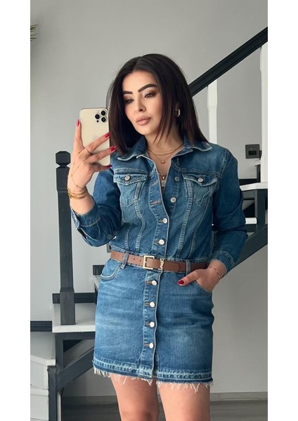 Orjinal Marka Mini Denim Elbise