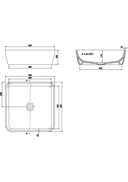 One Lavabo 46*46 Cm, Tezgah Üstü Çanak Kare Model