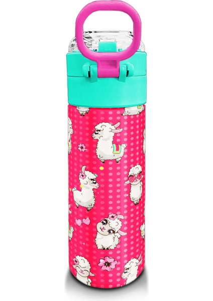 Kids Neon Mercan Suyeşili Alpaka Desenli Pipetli ve Direkt Içim Çelik Termos 500 ml 31914 modelleri