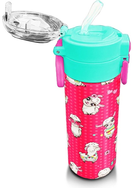 Kids Neon Mercan Suyeşili Alpaka Desenli Pipetli ve Direkt Içim Çelik Termos 500 ml 31914 indirimleri
