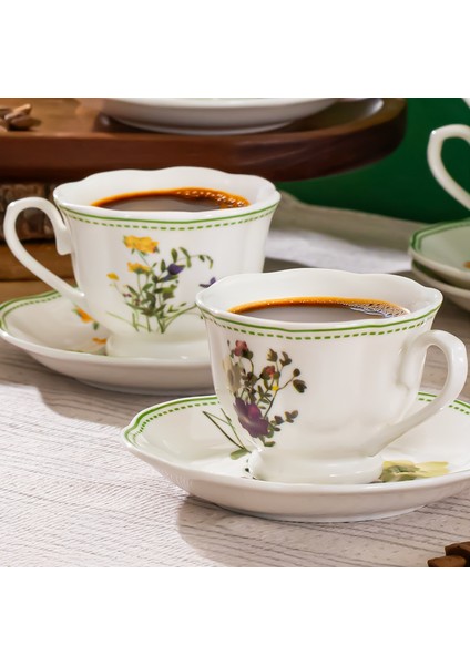 Secret Garden Çiçek Desenli Fincan Takımı Porselen Türk Kahvesi 6 Kişilik 12 Parça modelleri