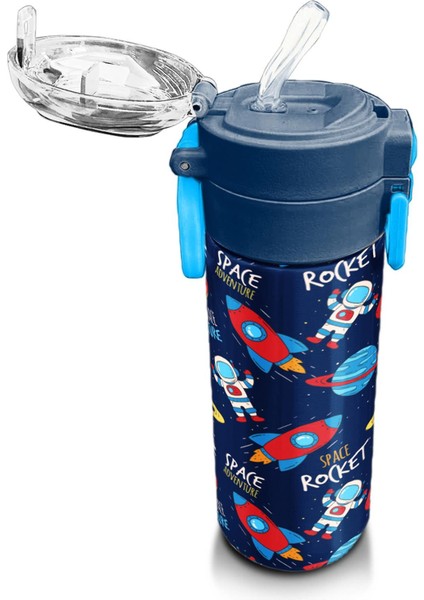 Kids Lacivert Mavi Uzay Desenli Pipetli ve Direkt Içim Çelik Termos 500 ml 31917 indirimleri