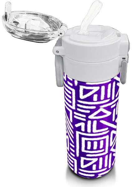 Kids Mor Beyaz Geometrik Desenli Pipetli ve Direkt Içim Çelik Termos 500 ml 31883 indirimleri