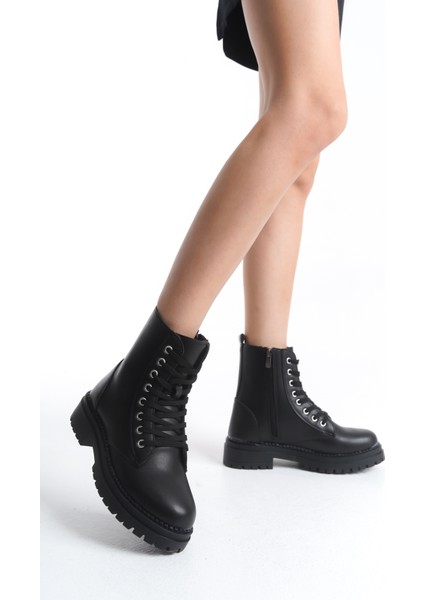 Kadın Siyah Günlük Postal Bot Rahat Taban Bağcıklı ve Fermuarlı Kışlık Ayakkabı fiyatları