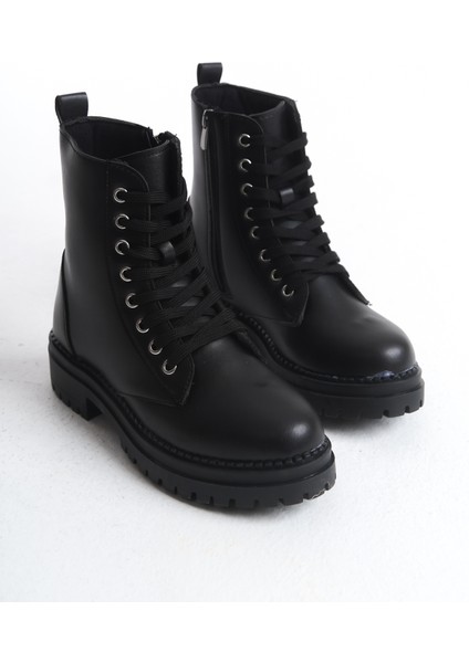Kadın Siyah Günlük Postal Bot Rahat Taban Bağcıklı ve Fermuarlı Kışlık Ayakkabı modelleri