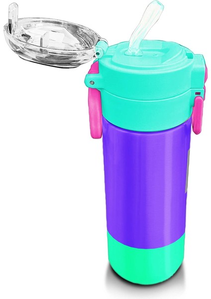 Kids Mor Renk Detaylı Desenli Pipetli ve Direkt Içim Çelik Termos 500 ml 31941 indirimleri