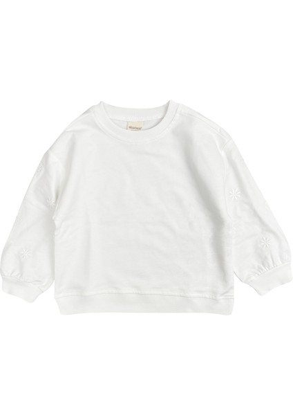Kolları Papatya Işli Kız Çocuk Sweatshirt