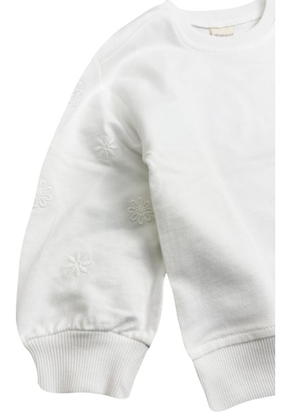Kolları Papatya Işli Kız Çocuk Sweatshirt