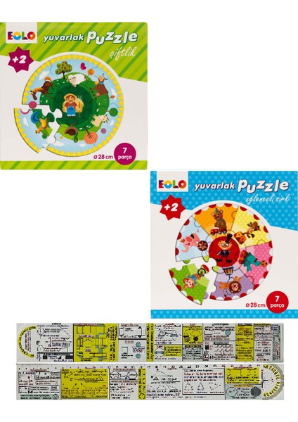 Yuvarlak Puzzle Çiftlik + Eğlenceli Sirk 2'li Set + Mat. Öğreten Cetvel