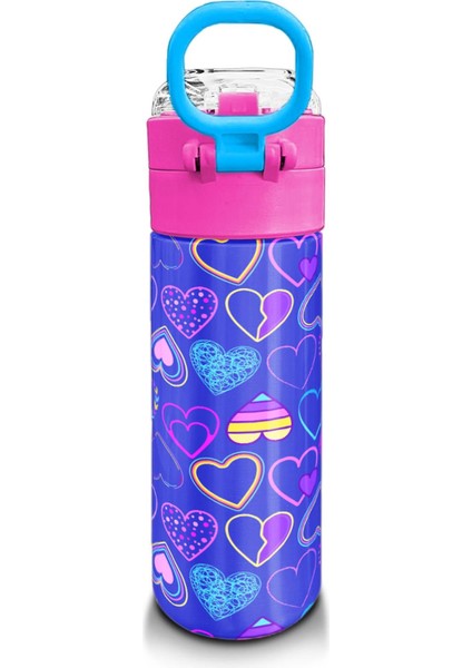Kids Açık Pembe Lavanta Kalp Desenli Pipetli ve Direkt Içim Çelik Termos 500 ml 31977 modelleri