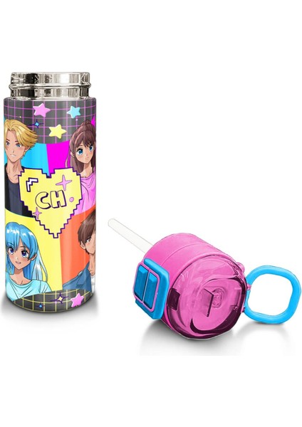 Kids Gri Mavi Pembe Anime Desenli Pipetli ve Direkt Içim Çelik Termos 500 ml 31943 fırsatları
