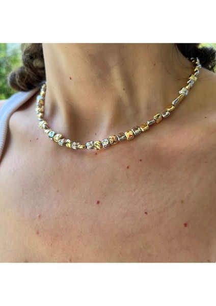 Çift Renkli Silver Gold Kare Şekilli Kolye