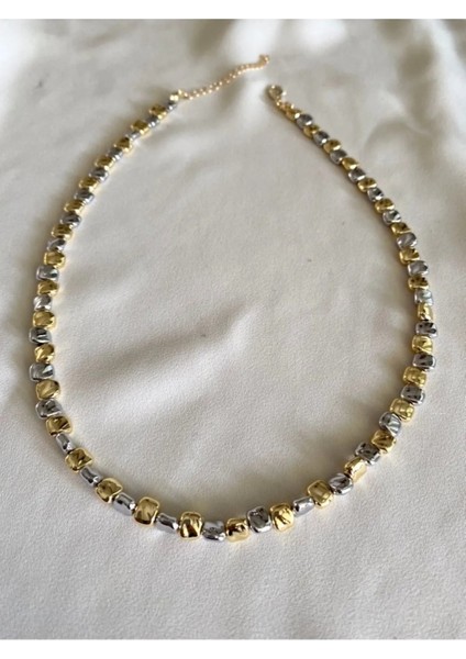Çift Renkli Silver Gold Kare Şekilli Kolye